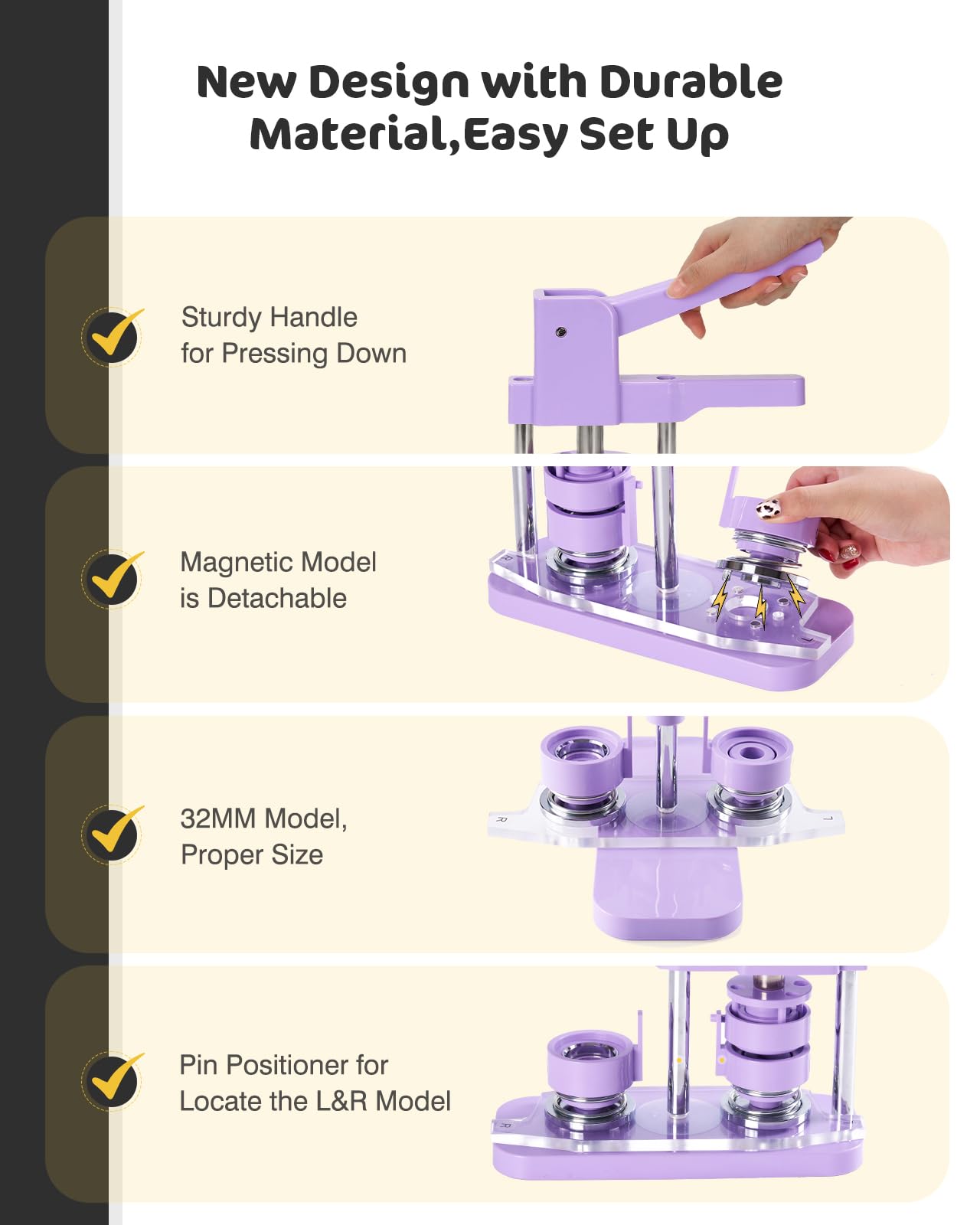 Alldeer Button-Maker-Machine Kit 32mm /1.25 inch, Button Press Machine 32mm, Easy-to-use Rotate Models, Pin Maker Kit with 100 Sets Plastic Supplies, DIY Small Badges, Starting Creative Project