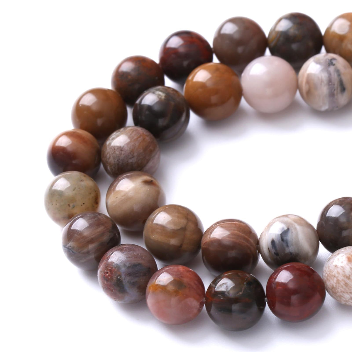 45pcs 8mm Natural Wooden Petrified Jade Agate Gemstone Beads Round Loose Spacer Beads for Jewelry Making DIY Bracelet Necklace 1 Strand 15inch