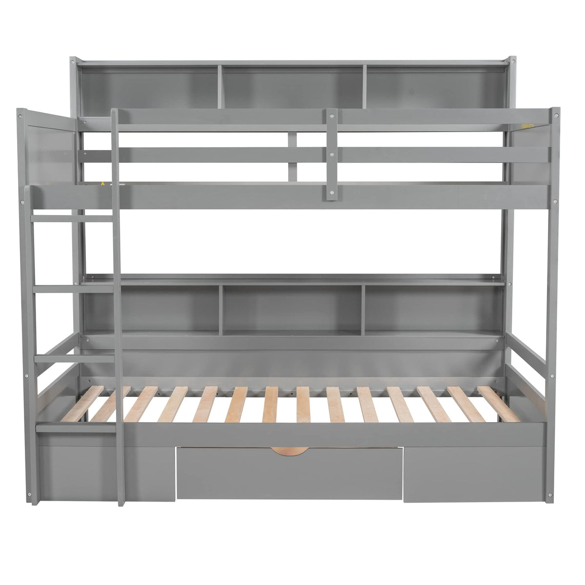 Ball & Cast Twin Over Twin Bunk Bed with Built-in Shelves Beside Both Upper and Down Bed & Storage Drawer, Twin Size Wooden Bunk Bed with Guardrails and Ladder for Kids,Teens,Adult,Gray