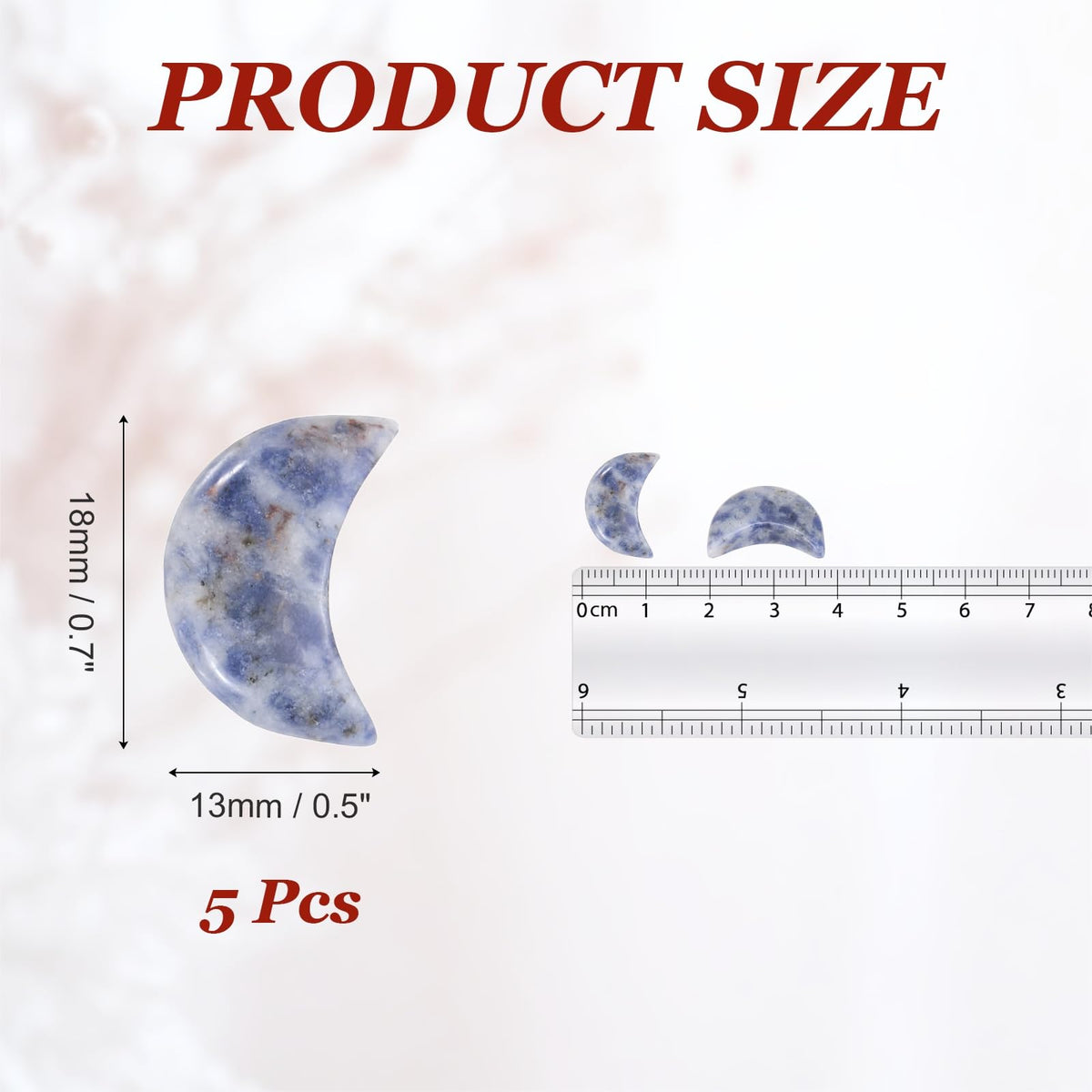 MECCANIXITY 5 Pcs Moon Crystal Worry Stone, 0.5 Inch Length Natural Blue Spot Jasper Moon Gemstone Bulk, Carved Pocket Stones for Meditation Balancing Pendant Decor
