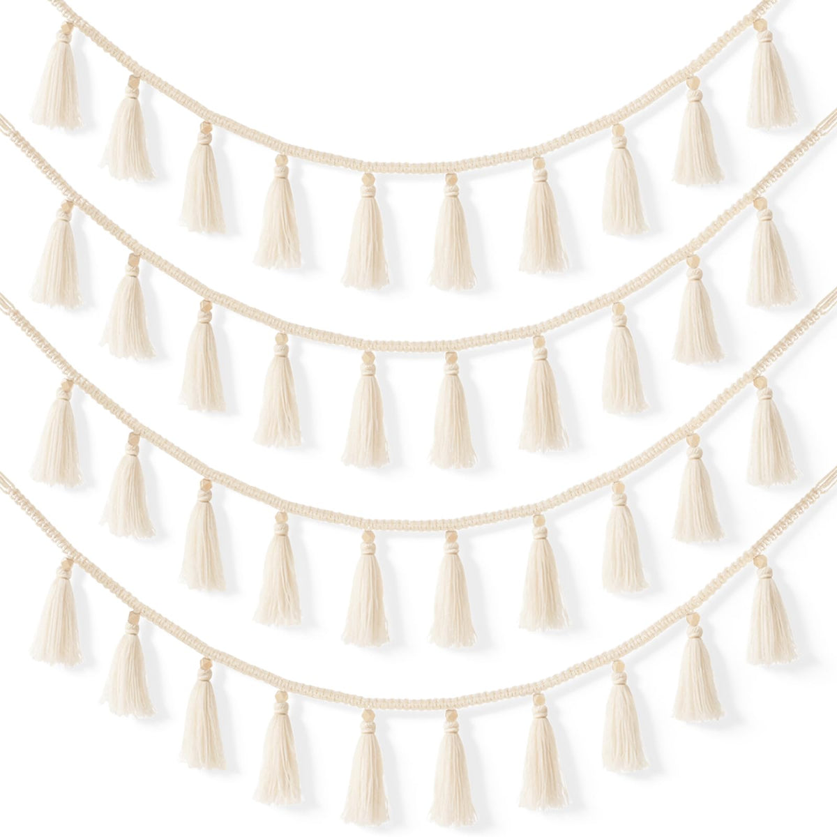 4 PCS Boho Macrame Tassel Garland, 47.2 Inch Boho Classroom Decor Handmade Christmas Garland Wall Hanging Tassels for Nursery Classroom Office Birthday Party Kids Room Baby Shower Decoration