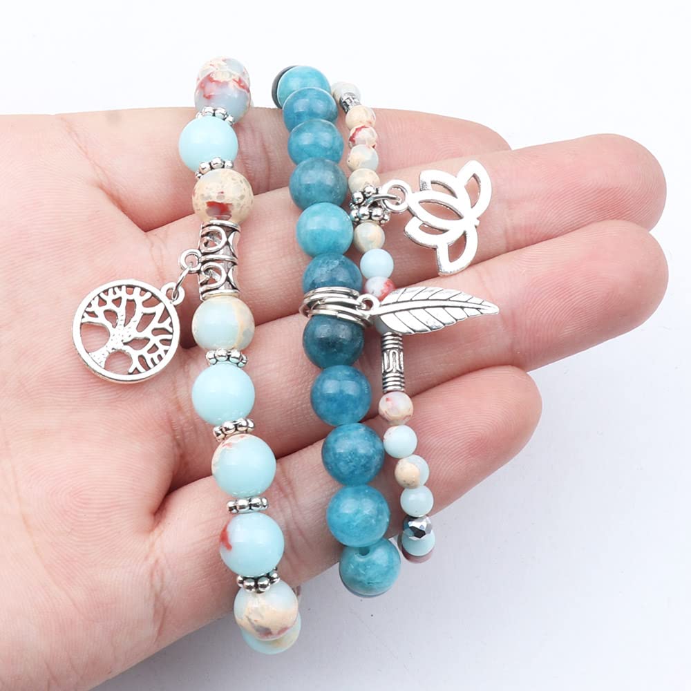 UEUC Tree of Life Yoga Healing Stone Bracelets, Multilayer Lotus Chakra Stone Reiki Bracelet Sets, Anxiety Crystal Natural Stone,for Women Stress Relief(#134)
