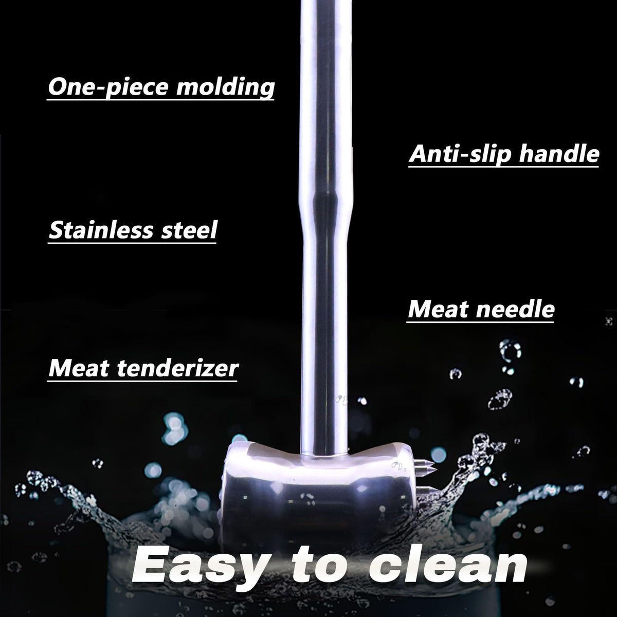 Dual-Sided 2-in-1 Stainless Steel Meat Tenderizer Tool, Meat Mallet Hammer with Meat Tenderizer Needles, Professional Kitchen Tool for Tenderizing Steak, Chicken and Beef, Easy-Grip Easy to Clean