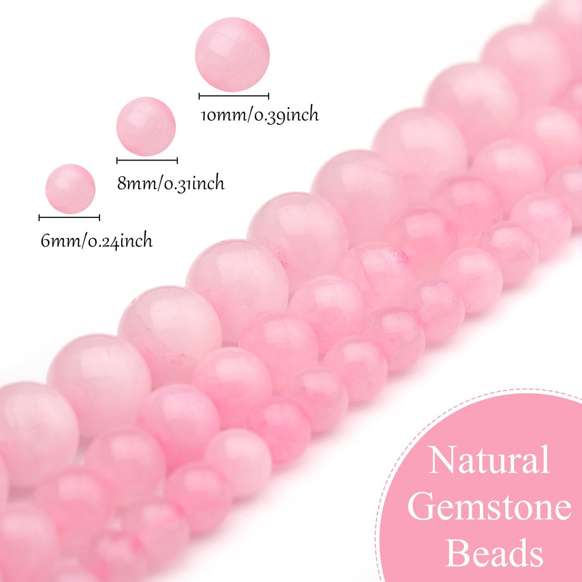 35pcs 10mm Natural Gemstone Beads for Jewelry Making Supplies,Pink Jade Healing Crystal Polished Round Loose Stone Beads for Bracelet Necklace 15 Inch
