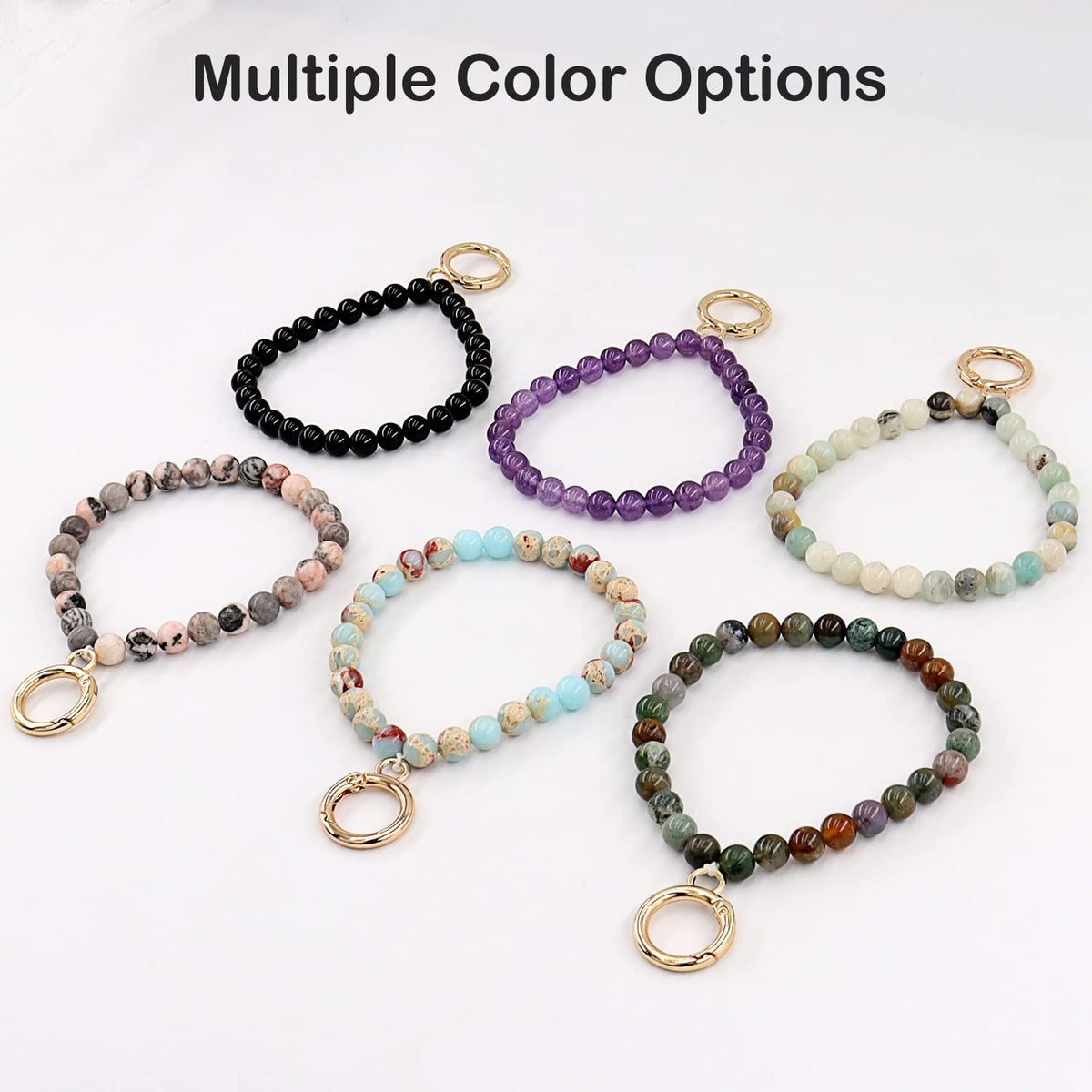 HONZUEN Beaded Wrist Key Lanyard, Natural Stone Wristlet Keychain Lanyard for Women, Key Wrist Strap Lanyard for Keys Wallet Car Keychain Card Holder, Indian Agate