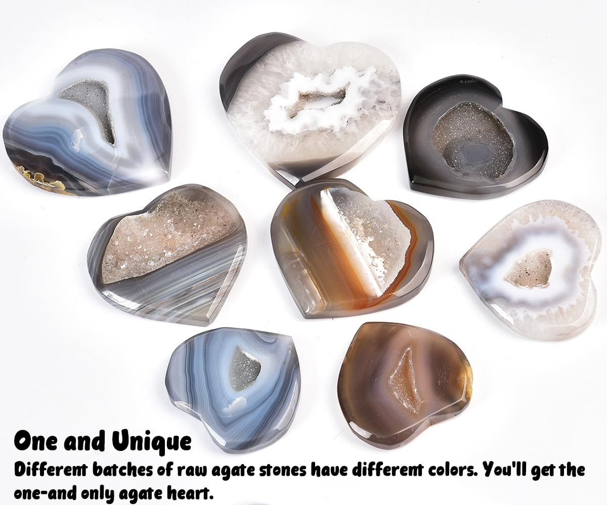 JIC Gem Large Heart Crystal Agate Geode Druzy Palm Worry Stone Reiki Crystals and Healing Stones 3.1-3.5"(80-90mm)