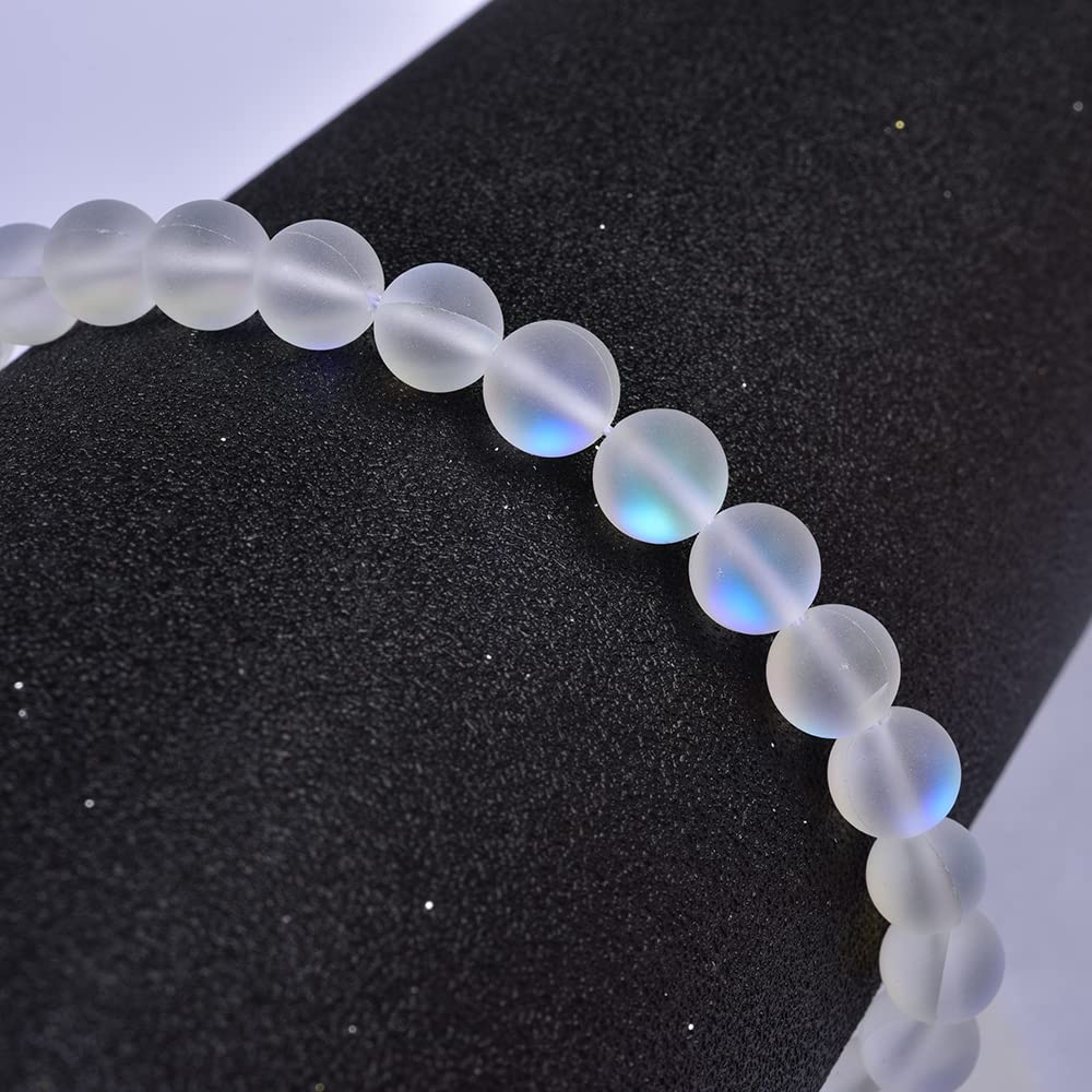 Asingeloo 38PCS 10mm Natural Mystic Aura Quartz Gemstone Frosted Matte Titanium White Rainbow Round Loose Beads 15 inch Full Strand