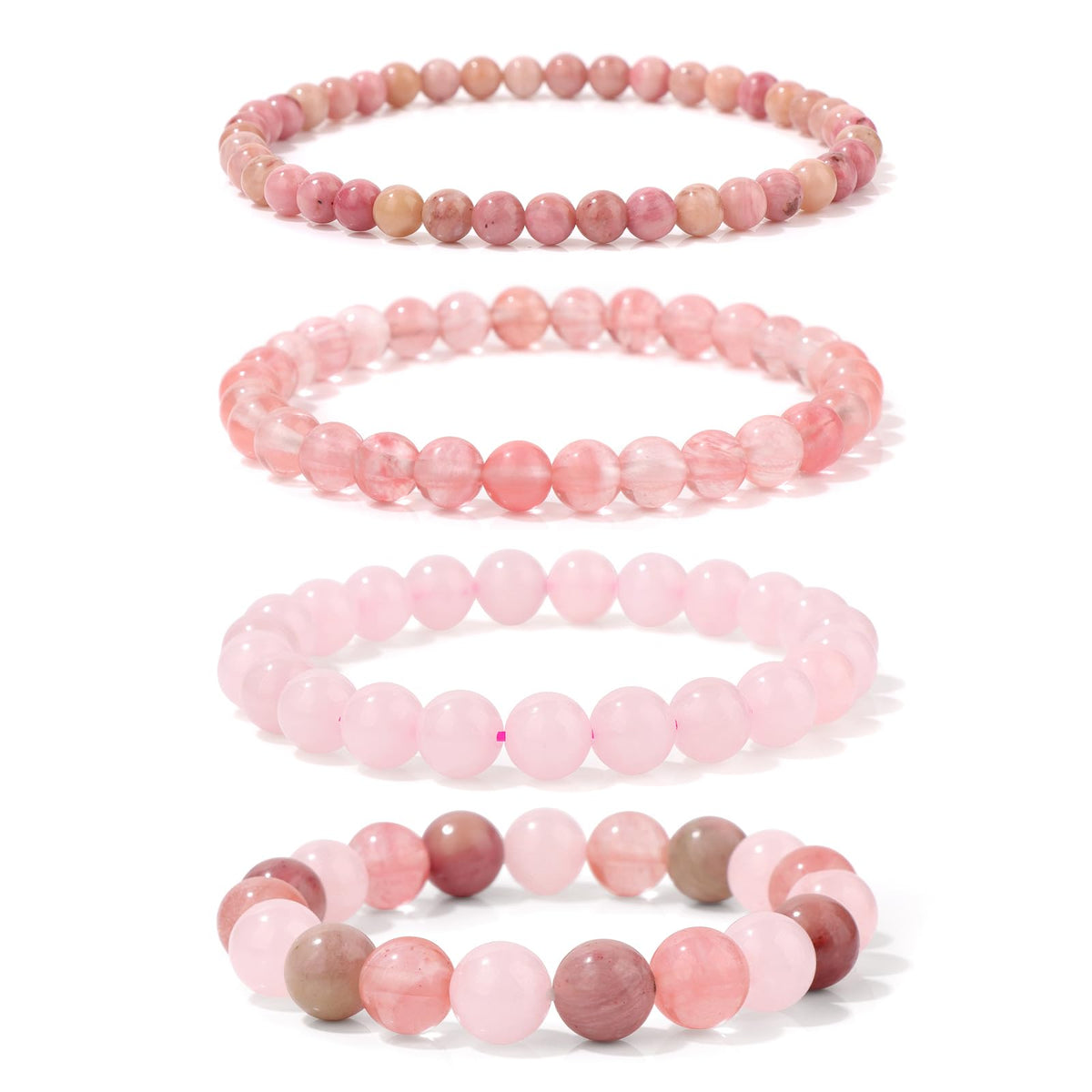 Vinswet 4pcs Beaded Bracelets for Women,Natural Healing Crystal Gemstones Bracelet,Anxiety Stress Relief Bracelet Handmade purple Jewelry Gifts for Women, 7.48in, Stone, Amethyst
