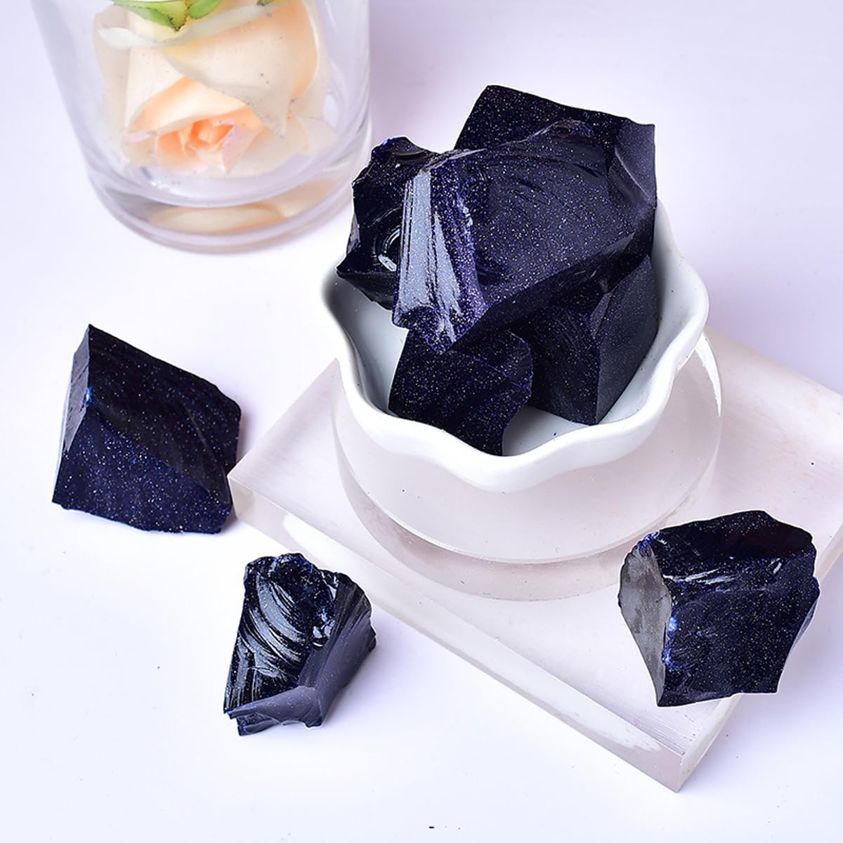 Erliway 1.25-2" Blue Goldstone Raw Crystals, Natural Rough Blue Goldstone, Healing Raw Stones for Fountain Rock, Home Decor Meditation Energy Balancing Wire Wrapping Wicca & Reiki