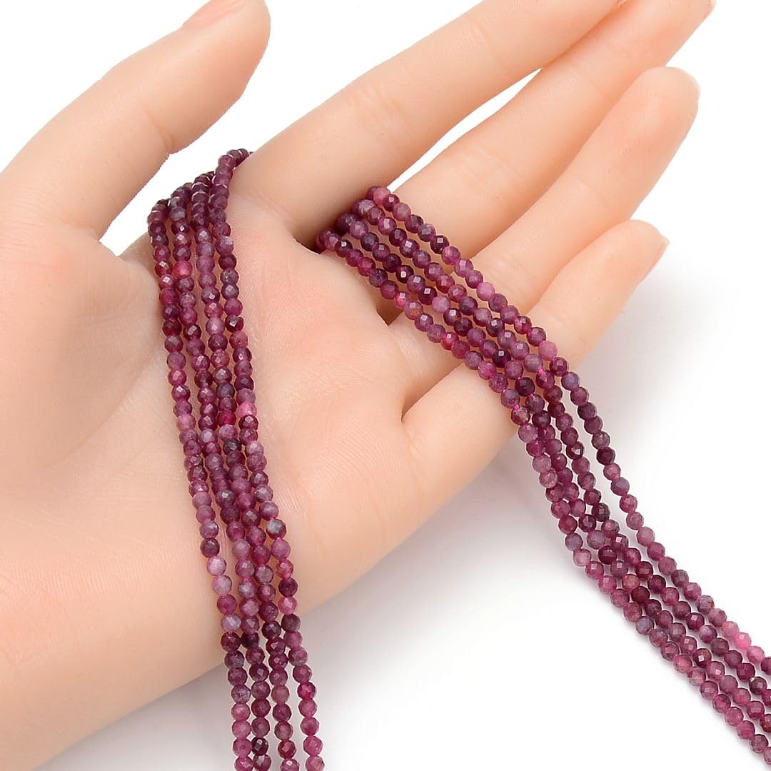Adabele 15 Inch Natural Pink Tourmaline Healing Gemstone 3mm (0.12 Inch) Tiny Small Faceted Round Loose Beads Stone Spacer (120-130pcs) for Craft Jewelry Making GK3-1