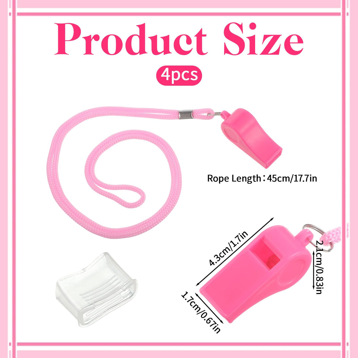 Aiyorse 4 Packs Pink Whistle with Lanyard, Loud Clear Crisp Plastic Coach Whistles for Sports Training Referee Lifeguard Emergency Outdoor Safety Soccer Football