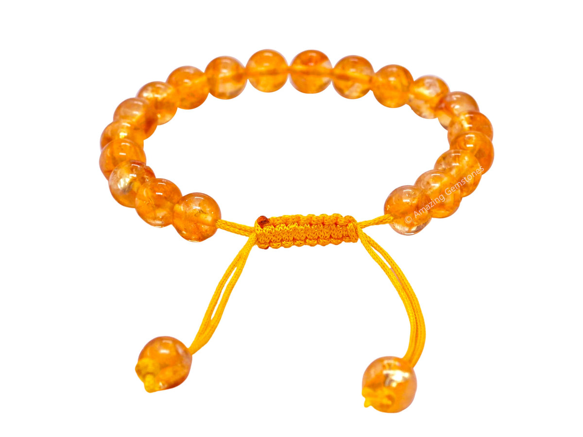 Amazing Gemstone Citrine Bracelet, Gifts For Men & Women - Protection Healing Crystal Bracelet - 8mm Gemstone Beaded Adjustable Bracelet, Pulseras Para Hombres Mujer Stocking Stuffers