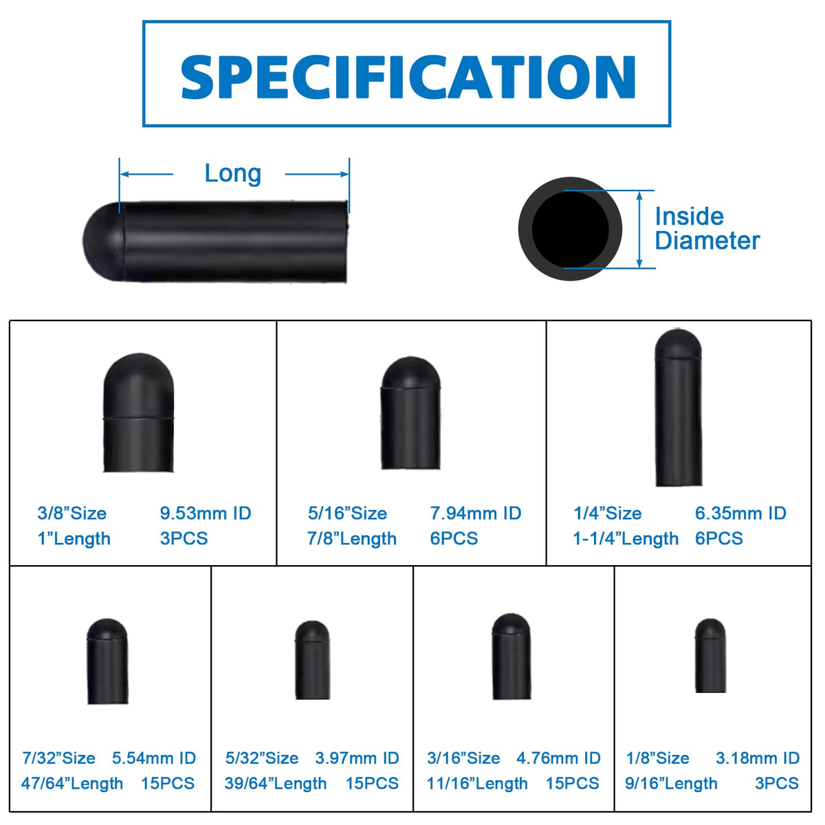 Rubber Vacuum Caps Plug Kit, 63 PCS Assorted Vacuum Plugs Hose End Caps Assortment Kit for Carburetor, Manifold, Automotive 3/16'' 5/16" 7/32" 1/4" 5/32'' 3/8'' 1/8“