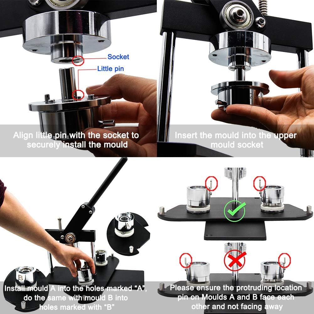ChiButtons (KIT) 100mm(4“) Pro Badge Machine Button Maker-B400 + Mould + 100 Parts + Circle Cutter Metric System (Blue)