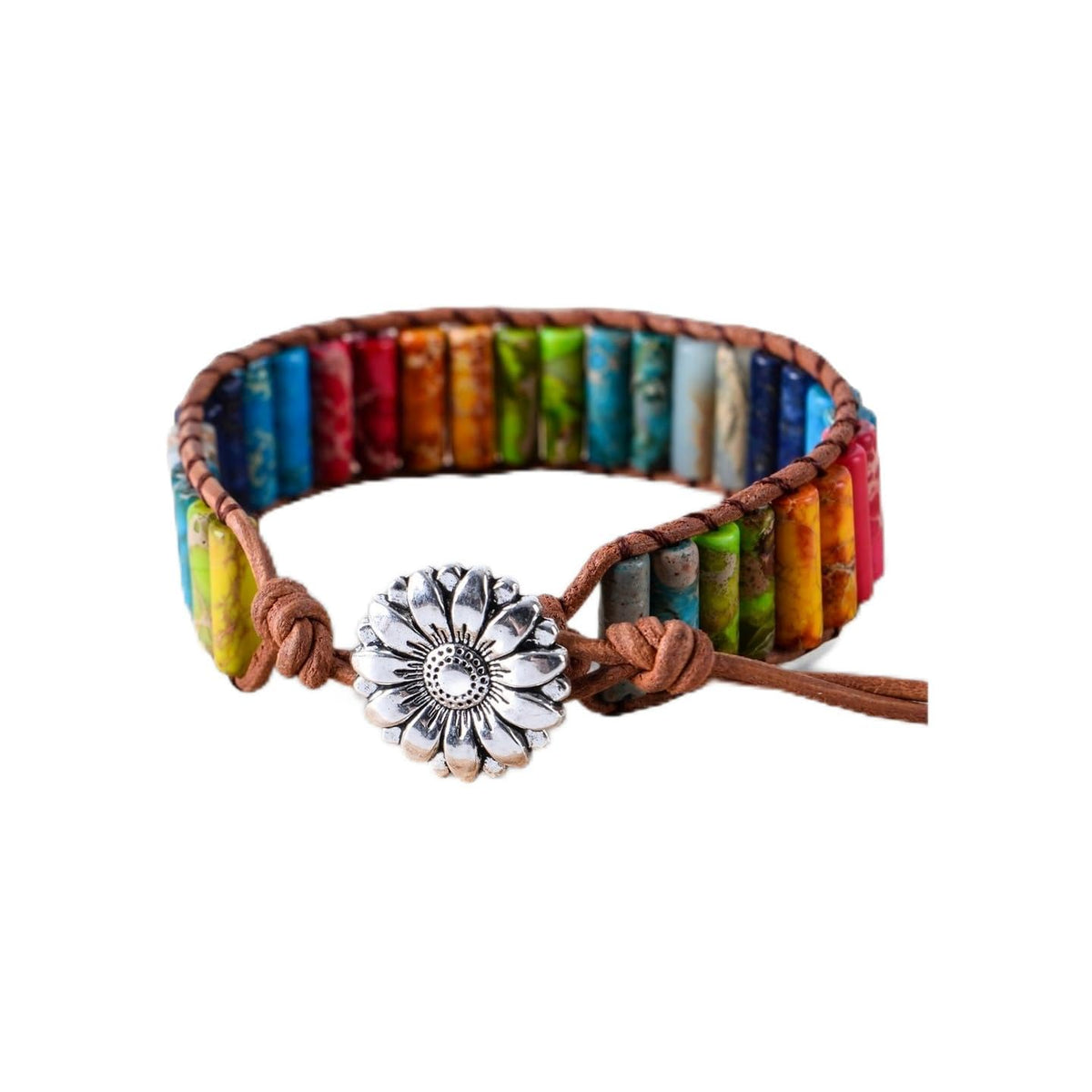 YGLINE Chakra Handmade Leather Wrap Bracelet Imperial Jasper Wrap Adjustable Bead Bracelet