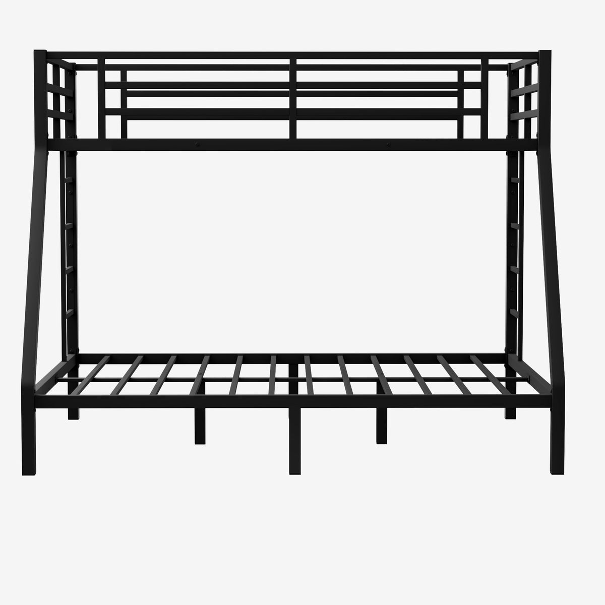 Bellemave Metal Bunk Bed Twin XL Over Queen with Ladder ＆ Full-Length Guardrails, Heavy Duty Bunk Bed Frame with Sturdy Slats, Twin XL Over Queen Bunk Beds, Noise Free, No Box Spring Needed, Black