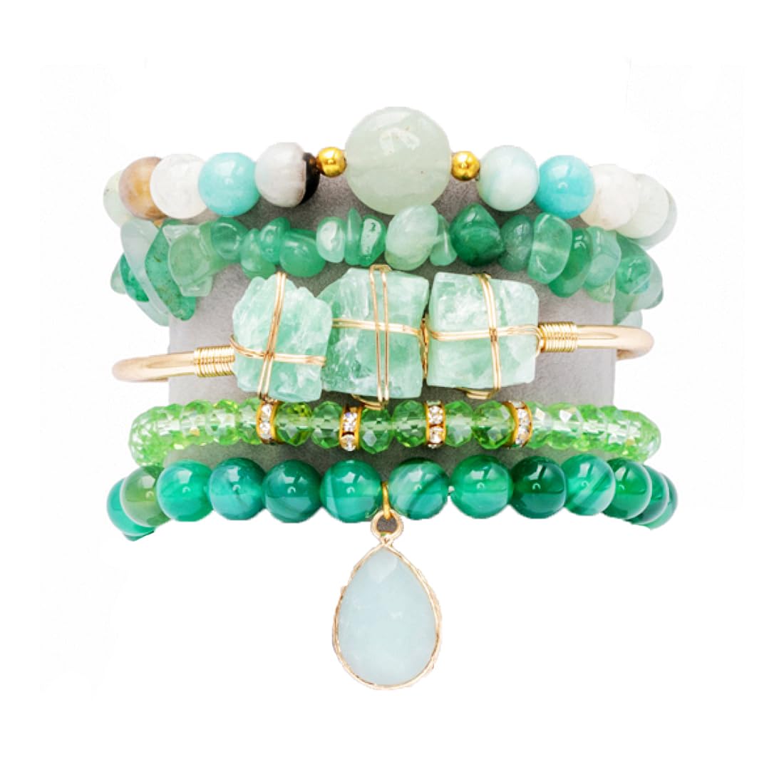 NUZUJX 5PCS Natural Boho Beaded Bracelets Bangle for Women Men,Healing Jasper Crystal Gemstone Stone Chakra Multilayer Wrap Bohemian Handmade Jewelry Beads Stretch Bracelet Set