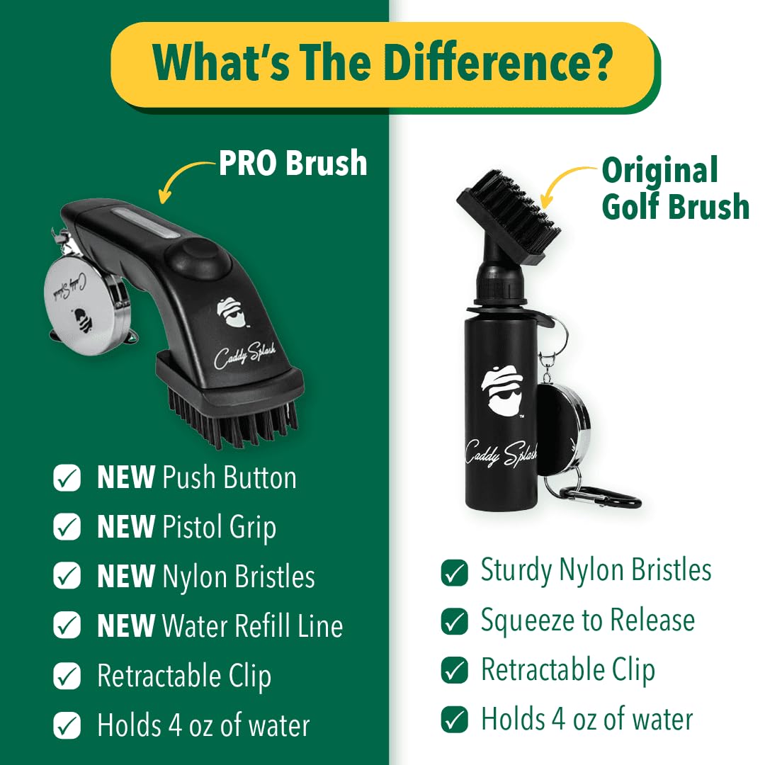 Caddy Splash Golf Club Brush Cleaner with Water – Heavy Duty Retractable Clip – Squeeze Bottle for Easy Cleaning – Nylon Bristles – Holds 4 Oz – Golf Gifts– Golf Accessories for Men – USA Company