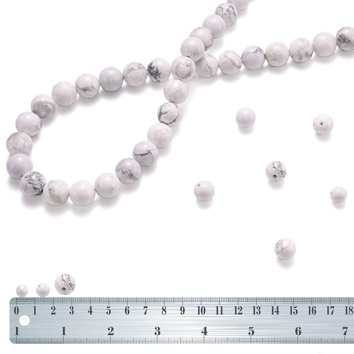 BEADIA Natural White Howlite Stone Round Loose Semi Gemstone Beads for Jewelry Making 6MM 61PCS