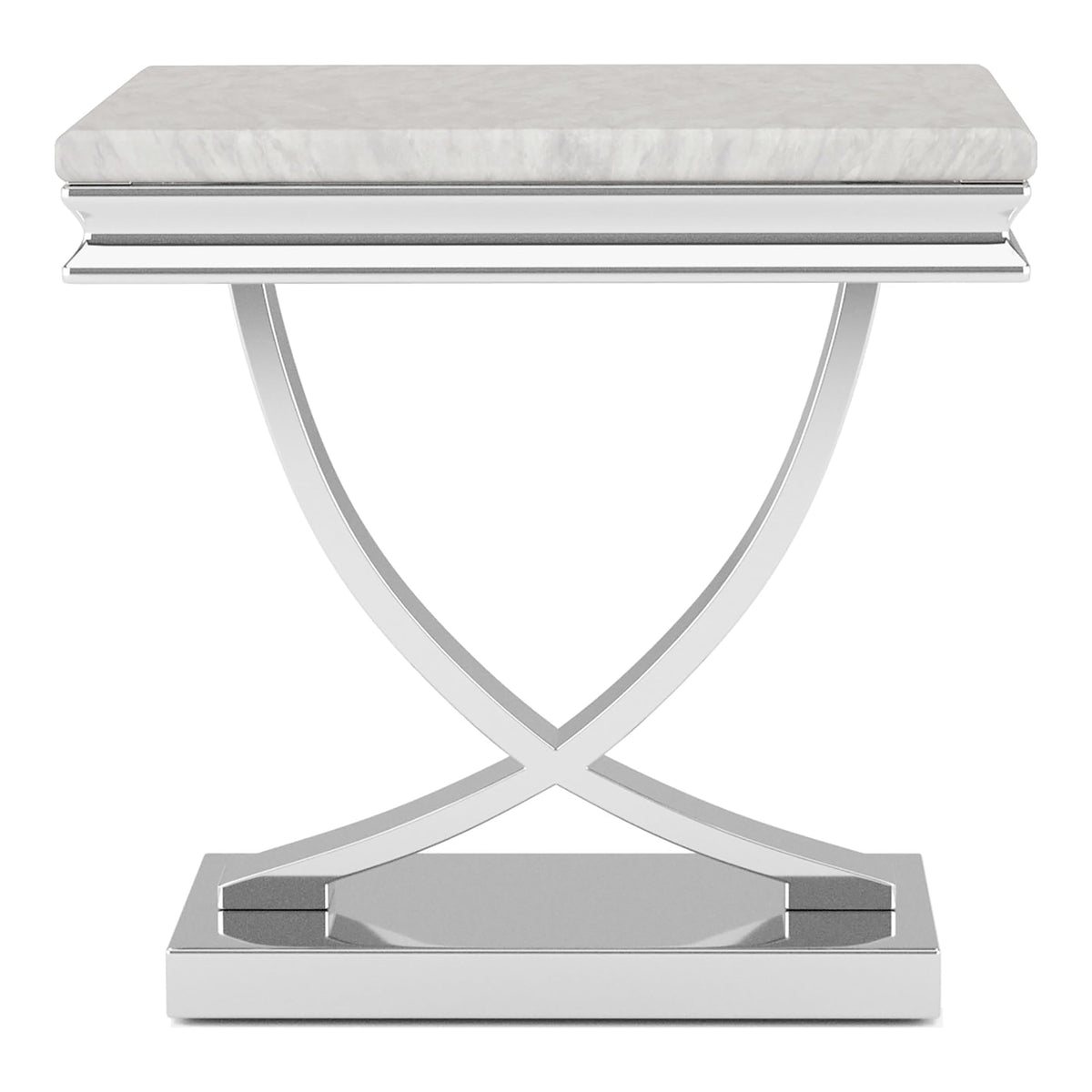 Furniture of America Obera 18mm Faux Marble Top 2-Piece Coffee Table Set with X-Shaped Base, Metal Construction, Home Decor for Living Room, Lounge Area, Office, Chrome