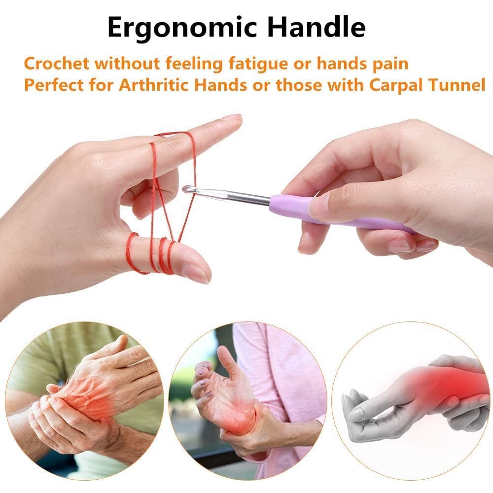 Yarniss 14 Size Crochet Hooks Set, 2mm(B)-10mm(N) Ergonomic Crochet Hooks with Case for Arthritic Hands and Blocking Mats for Knitting&Crochet Project, Thickened Blocking Board with Grid Line & T-Pins