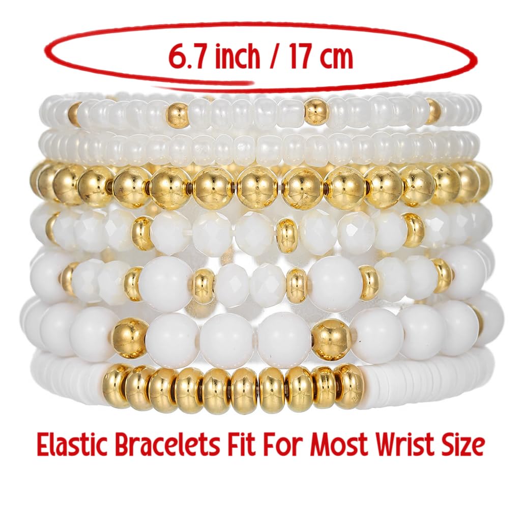 YEOSMINE Boho Heishi Clay Beaded Stretch Bracelets Stack For Women, Preppy Teens Friendship Gold Bracelets Cute Beach Surfer Accessories Bulk Set Trendy Fashion Jewelry