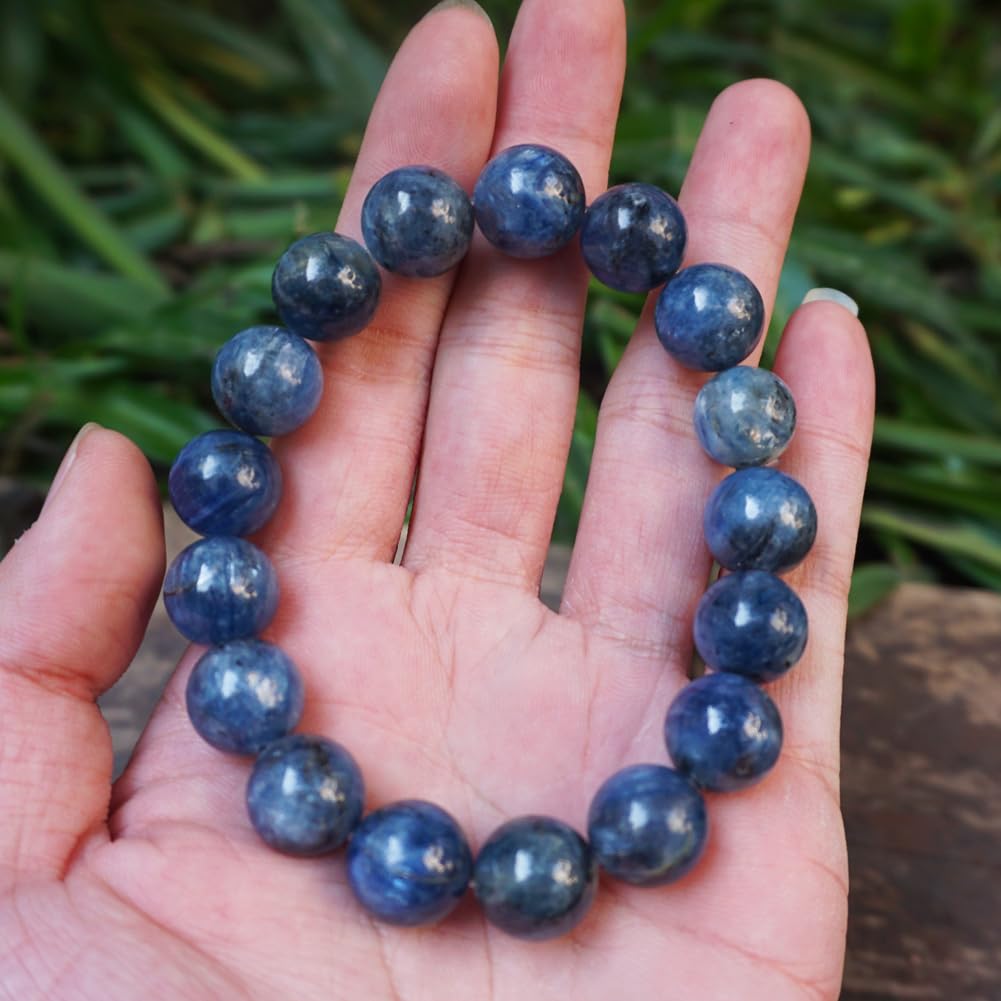 TaHLga Kyanite Bracelet 12MM for Women Men Beads | Control of Your Life - Fits for About 8" Wrist | Anxiety & Stress Relief | Absorb Negative Energy | Gift