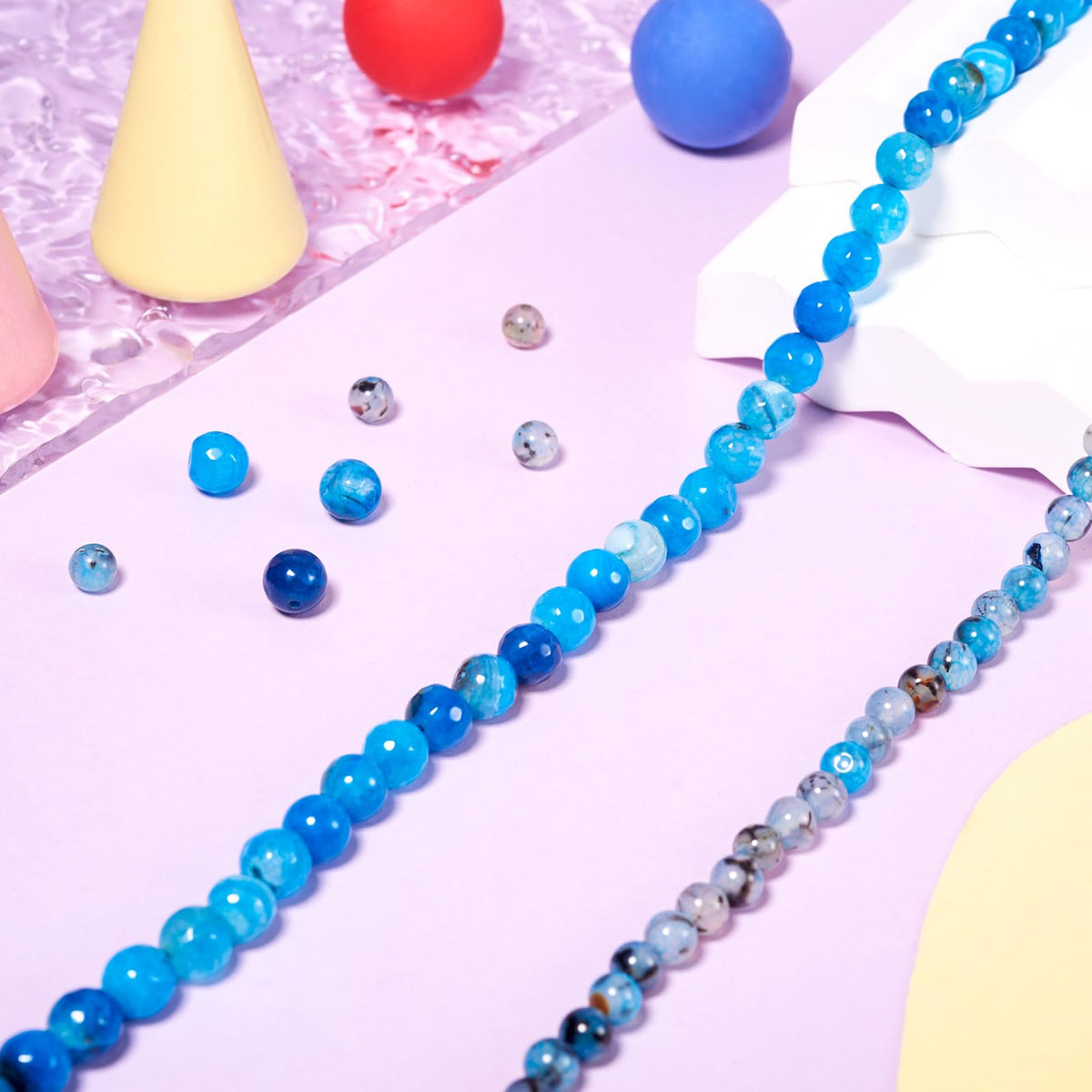 Beadthoven 110pcs Natural Dragon Veins Agate Beads 6mm 8mm Blue Round Stone Beads Smooth Natural Healing Crystals Gemstone Spacers for DIY Jewelry Making Crafts Friendship Bracelets Necklace