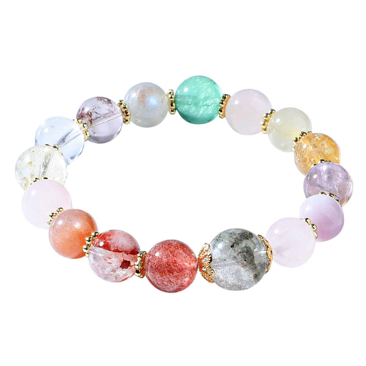 Moslovstar Multi-Gemstone Crystal Healing Bracelet, Colorful Beaded Stretch Bracelets for Women 10 mm Round Meditation Healing Jewlery Gifts