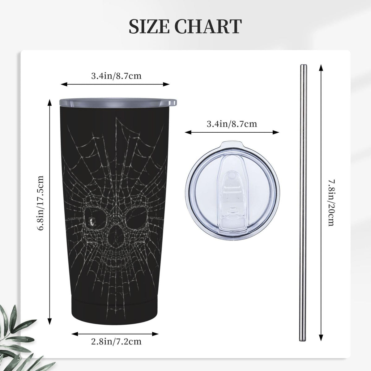 FEYAMYUN Spider Web Skull 20oz Tumbler, Halloween Spider Web Steel Travel Coffee Mug with Lid Straw, Thermal Water Bottle Black White Double Wall Vacuum Insulated Coffee Cup for Hot and Cold Drinks