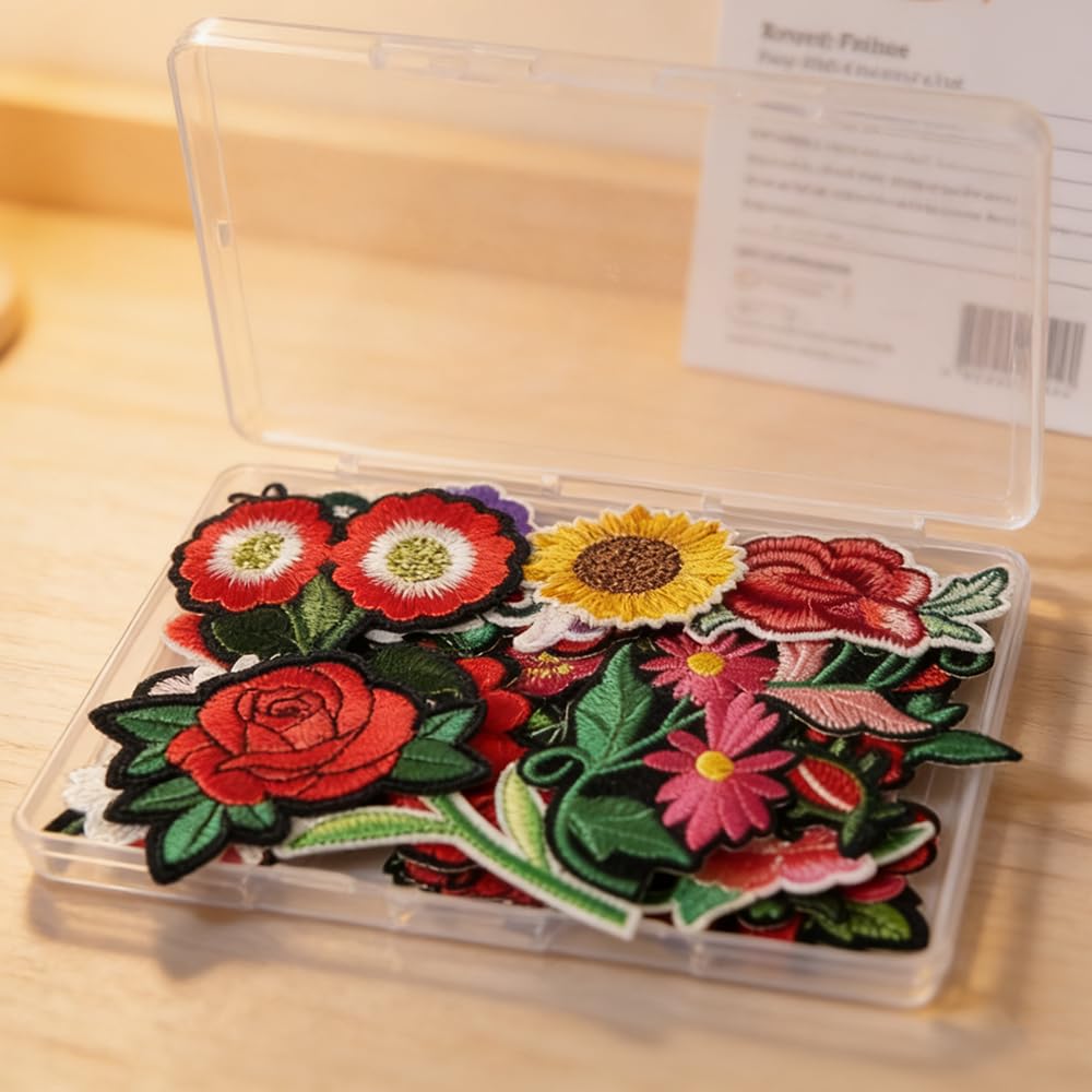 30pcs/1 Box Cuncuny Assorted Flower Cuncuny Kids Girls Patch Sewing on/Iron on Patch Applique DIY Craft Embroidered Applique Patches (Assorted Flowers)