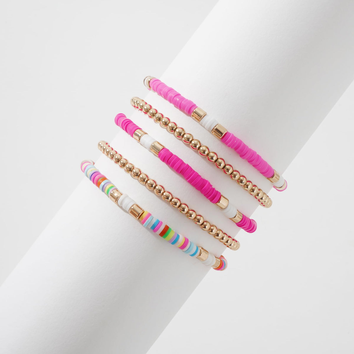 GOOJIDS Surfer Heishi Clay Bead Bracelets for Women Bohemian Stackable Gold Plated Beaded Stretch Bracelets Elastic Layering Friendship Bracelets Set Boho Jewelry