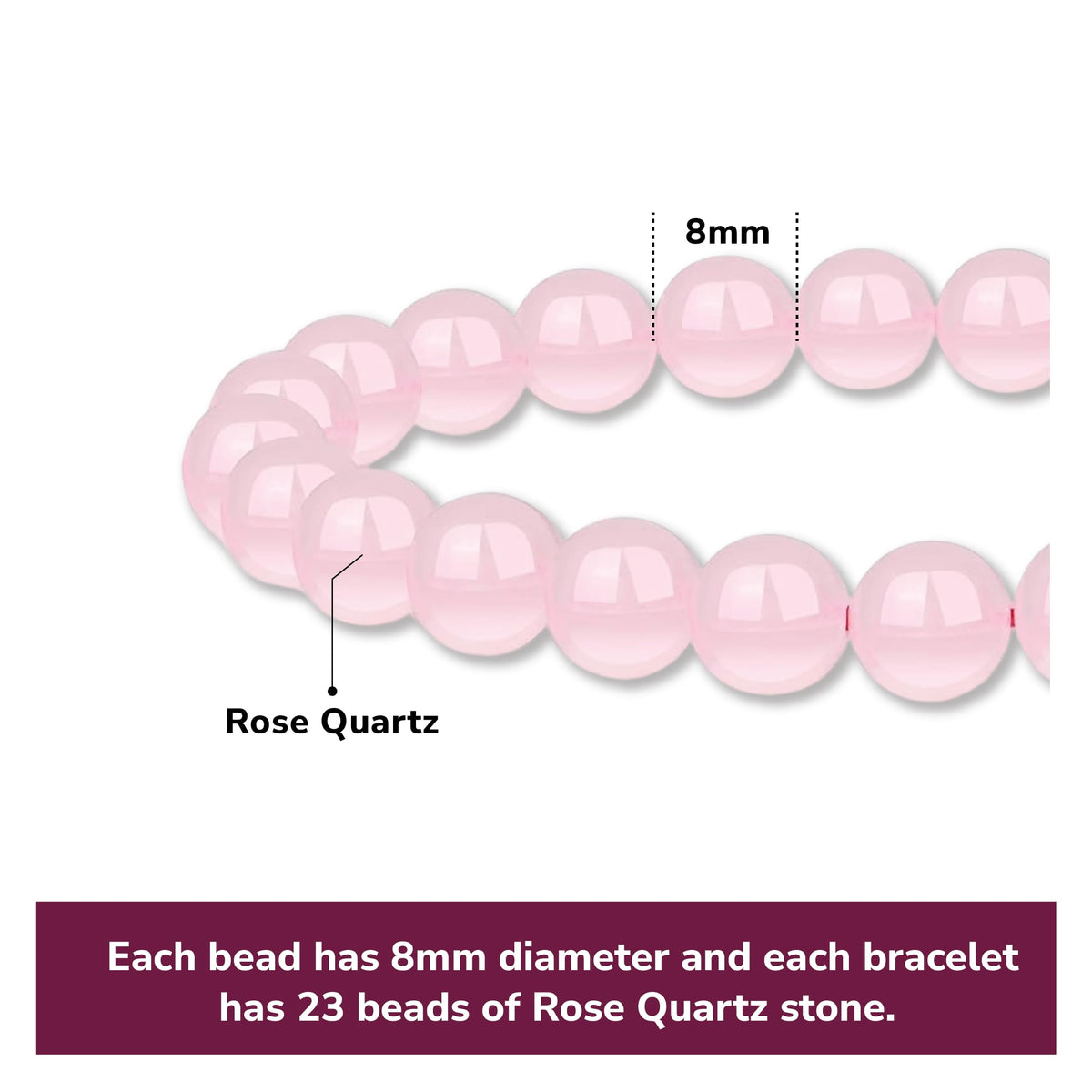 Crystal Vibe Rose Quartz Crystal Bracelet - 8mm Stretchable Rose Quartz Bead Bracelet for Women & Men