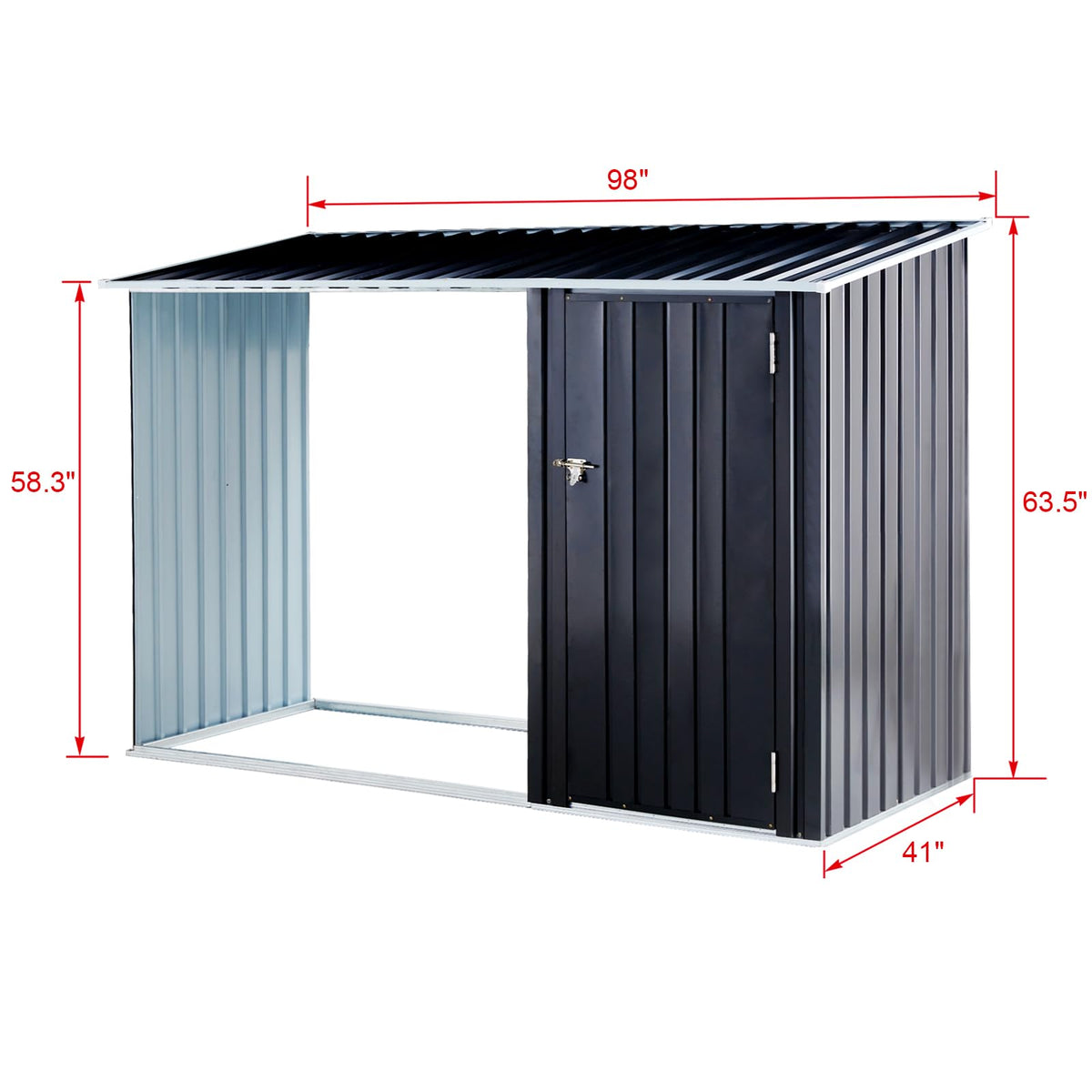 Ball & Cast 98" Firewood Storage Shed,2-in-1 Galvanized Steel Outdoor Shelter Rack with Log Holder,Anthracite Waterproof House Tool Cabinet w/Lockable Doors and Pitched Roof,for Bicycles,Dark Gray