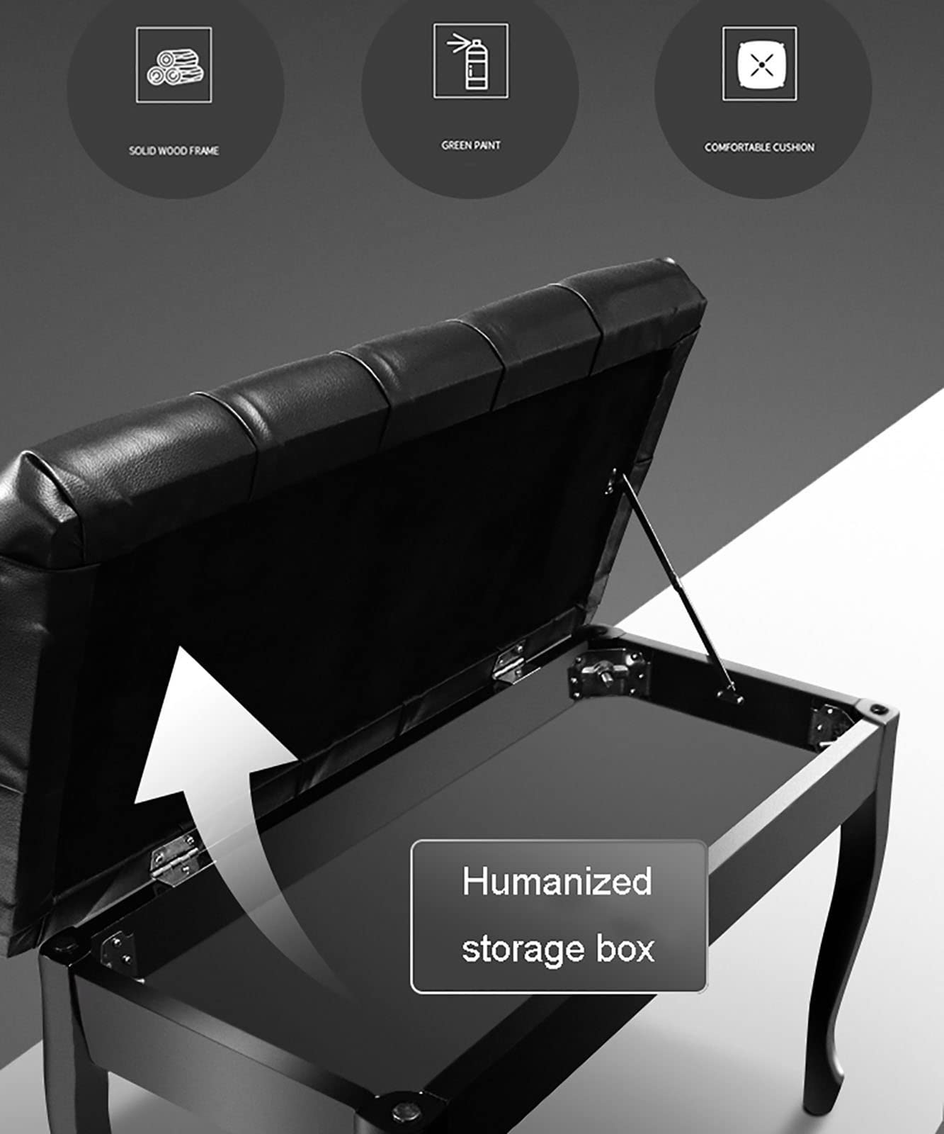 Deluxe Wood Piano Stool with Large Storage Box Leather Keyboard Bench for Home & Professional Use Vanity Stool 76 X 35 X 49Cm