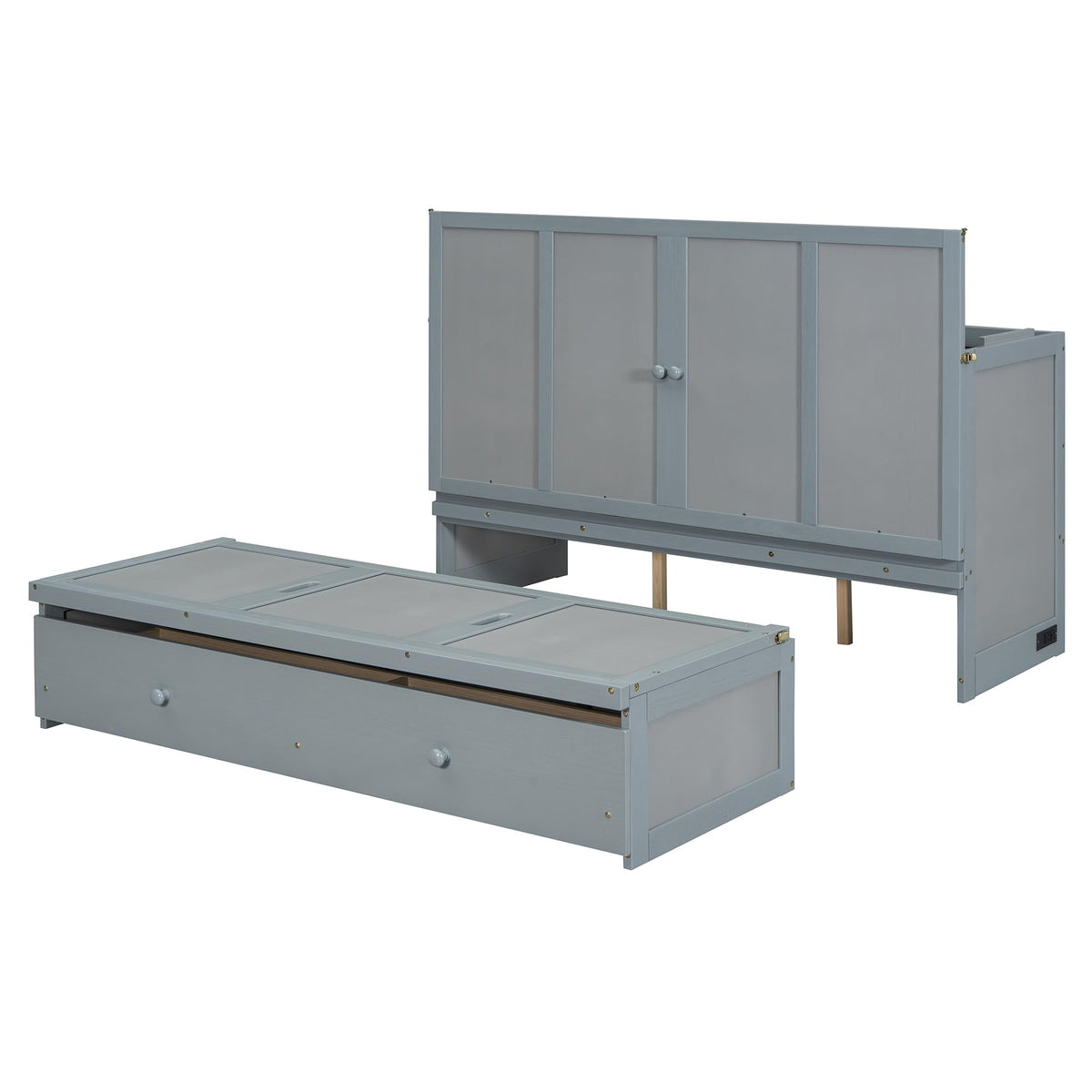 Bellemave Queen Murphy Bed Cabinet Bed, Solid Bed with Storage Drawer, Queen Size Bed with USB Ports, Chest Wall Murphy Bed with Drawer (Gray, Queen)