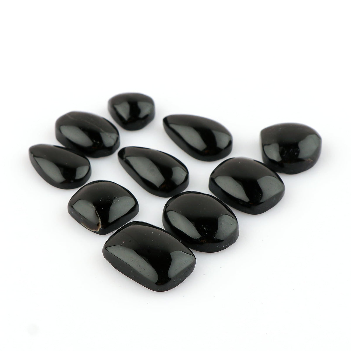 CRYSTALINES 10pcs, Wholesale Natural Black Onyx Gemstones, Bulk Flatback Cabochon, Polished Lapidary Stones for Jewelry Making, Healing Crystals Supplies, Wire Wrapping, Gem Collection