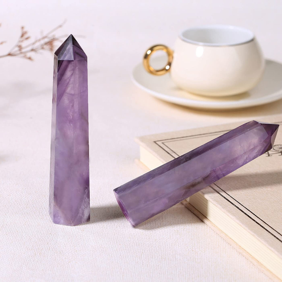 ZHIYUXI 3.7-4" Amethyst Crystal Gemstones Crystals and Healing Stones Purple Crystal Tower Hexagonal Pointed Crystal Wand 1 Pc Large Crystals Reiki Energy Balancing Meditation Therapy Decoration Gifts