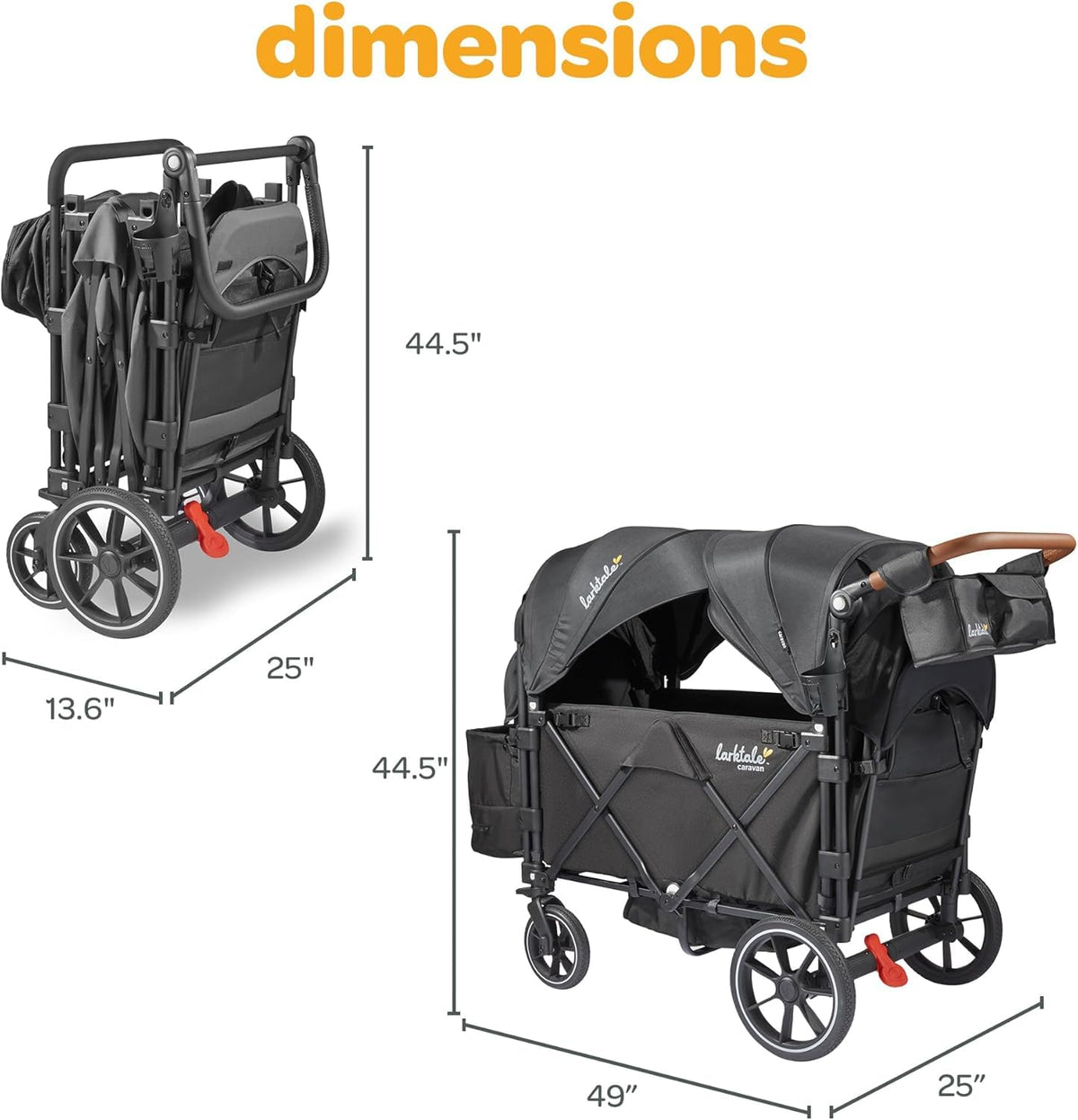 Larktale Caravan V3 Stroller, 2-Seater Kids Wagon, 207 lb Capacity, Byron Black