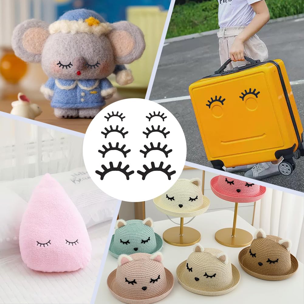 PH PandaHall 400 Pairs Felt Eyelashes 4 Sizes Stuffed Animal Eyelashes Black Eyelash Applique Patches Felt Craft Eyelash for Crochet Puppet Plush Amigurumi Cloth Hats DIY Crafts Making Supplies