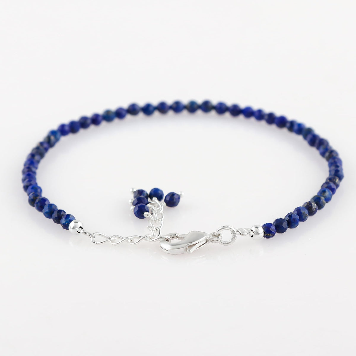CRYSTALINES Natural Lapis Lazuli Gemstone Bracelets, Faceted Beads Stones, Handmade Boho Hypoallergenic Jewelry for Women, Healing Crystals, Adjustable Silver Plated 7+1inch Birthday Gift
