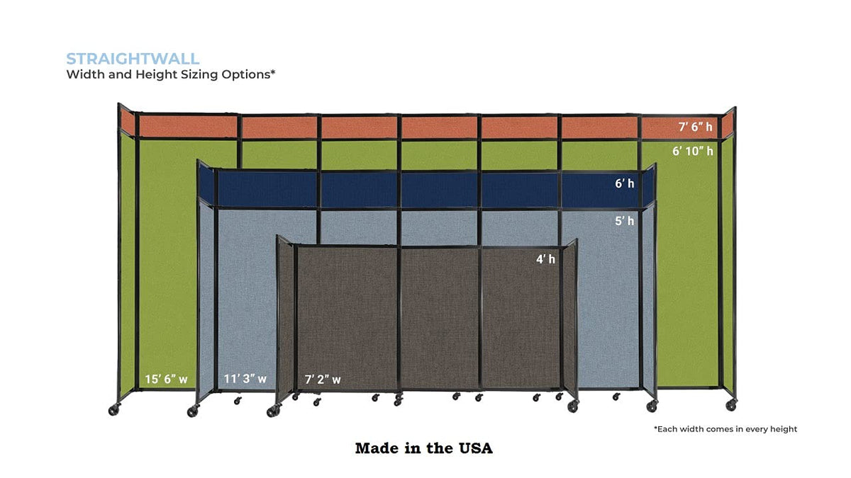 Versare Straightwall Sliding Portable Wall Partition | Freestanding Office Dividers | Locking Wheels | Temporary Room Separator | 15'6'' Wide x 6'10'' Tall Red Fabric Panels