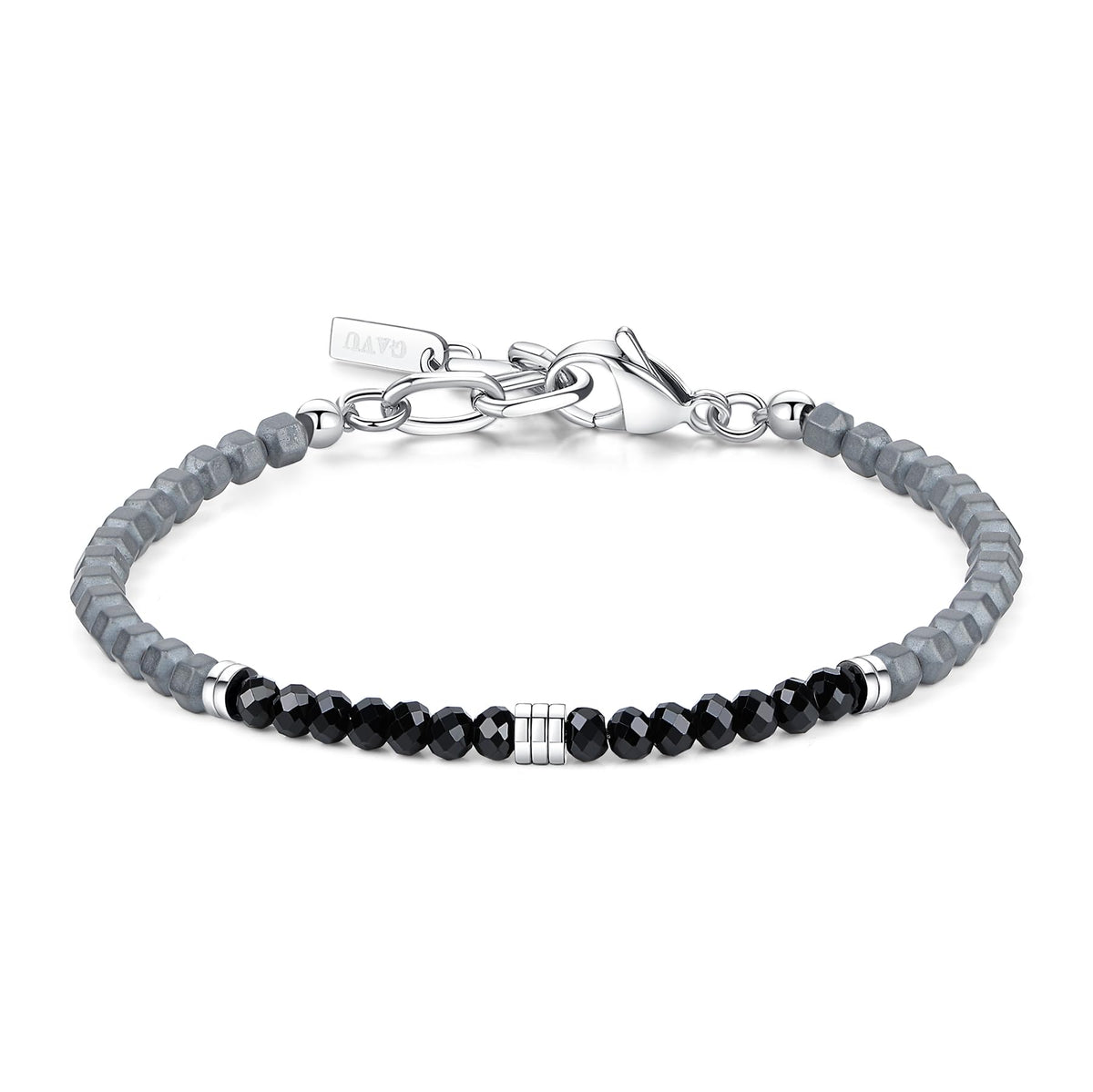 GAVU Crystal Men's Bracelet, Hematite & Black Spinel Beaded Bracelet
