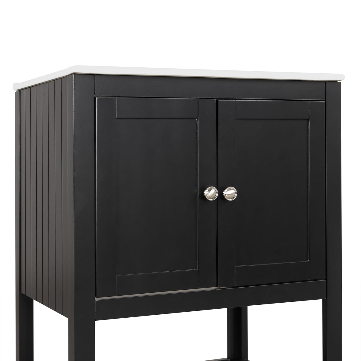 24" Bathroom Vanity with Ceramic Sink Top Set, Cabinet with Adjustable Shelf and Open Storage Space, Soft-Closing Door, Solid Wood Frame, Black