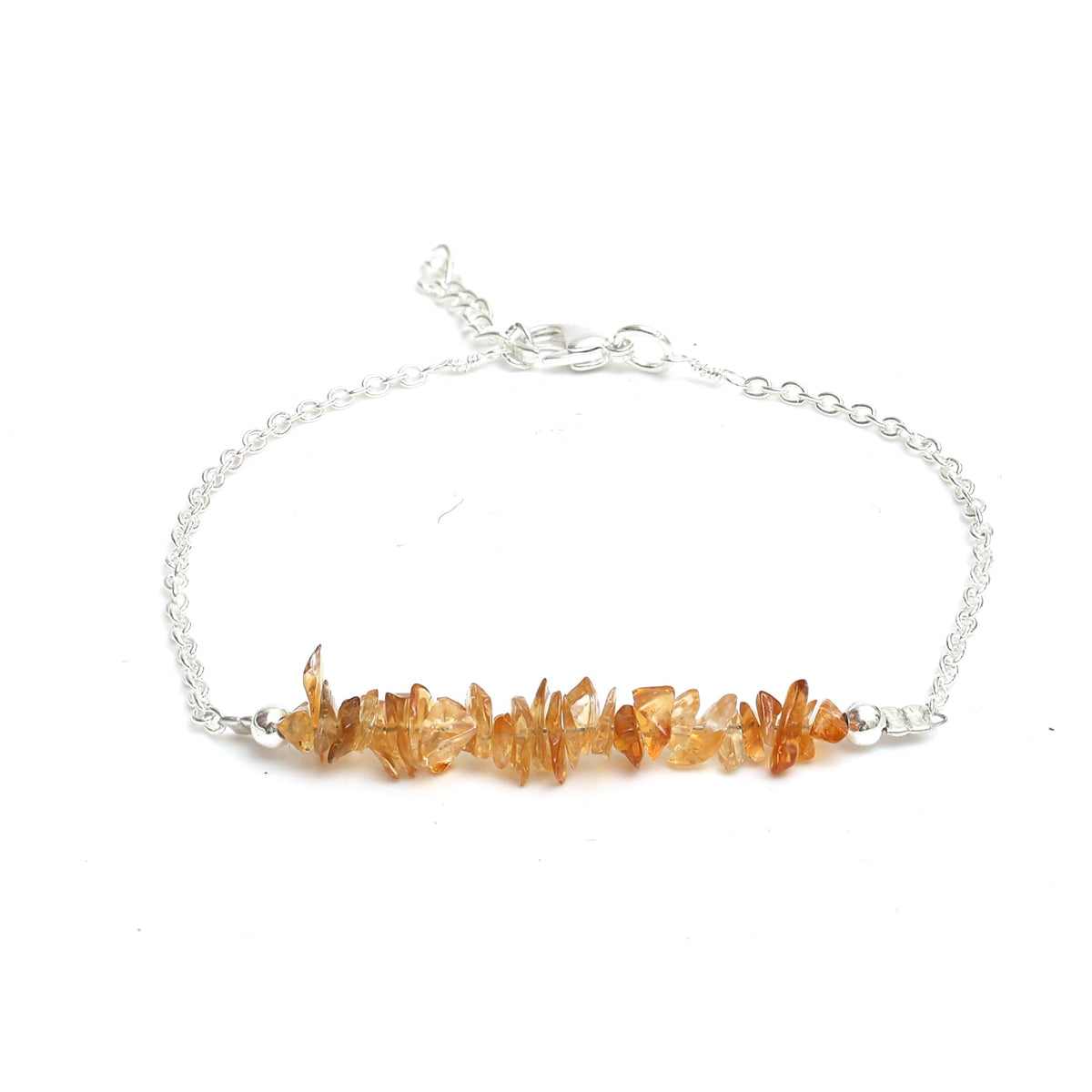 Gempires Natural Gemstone Chip Bar Bracelet for Women, Crystal Healing Bracelet, Multiple Gemstone Options, Adjustable Yellow Gold Plated Chain (7” + 1” Extender), Dainty Stackable Jewelry Gift for Her (Citrine)