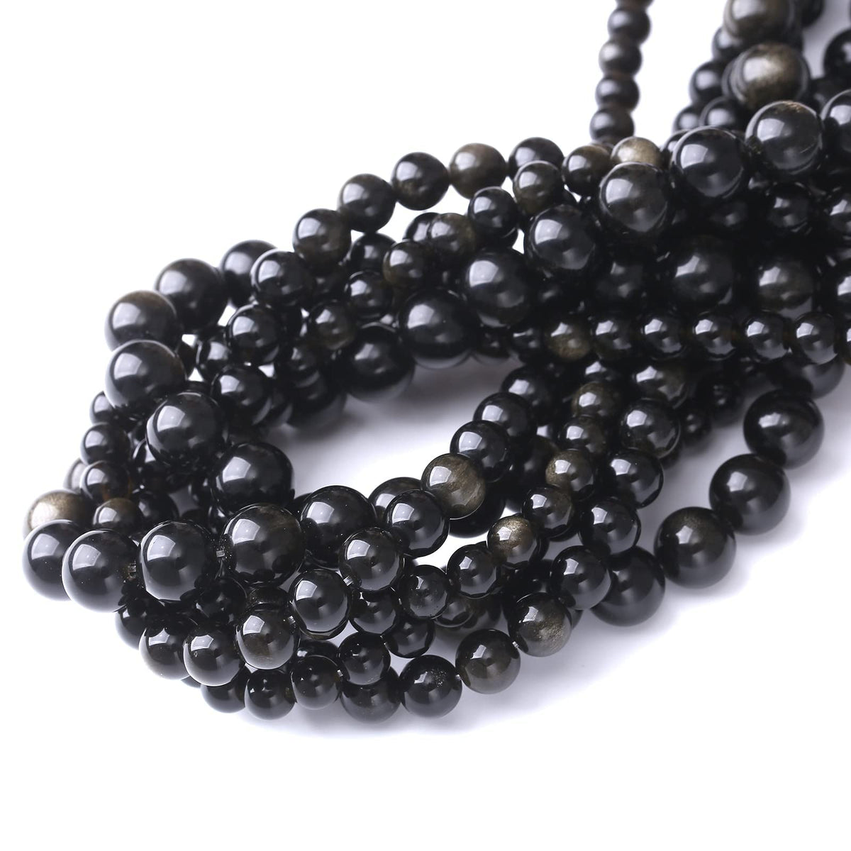 90PCS 4MM Natural Black Golden Obsidian Stone Beads Energy Healing Beads for DIY Jewelry Bracelet Necklace Making for Jewelry Making15Inch