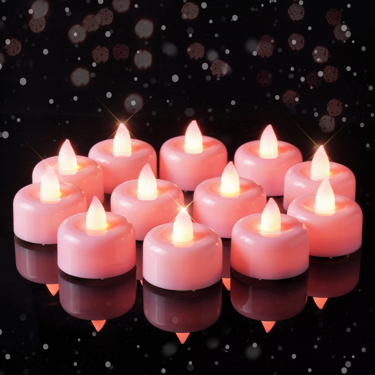 Amagic 24 Pack Pink Flameless LED Tea Lights Candles Battery Operated, Electric Fake Tealight Candles for Votive, Wedding, Table Centerpiece, Theme Party, Aniversary, Proposal, Christmas, Pink Base