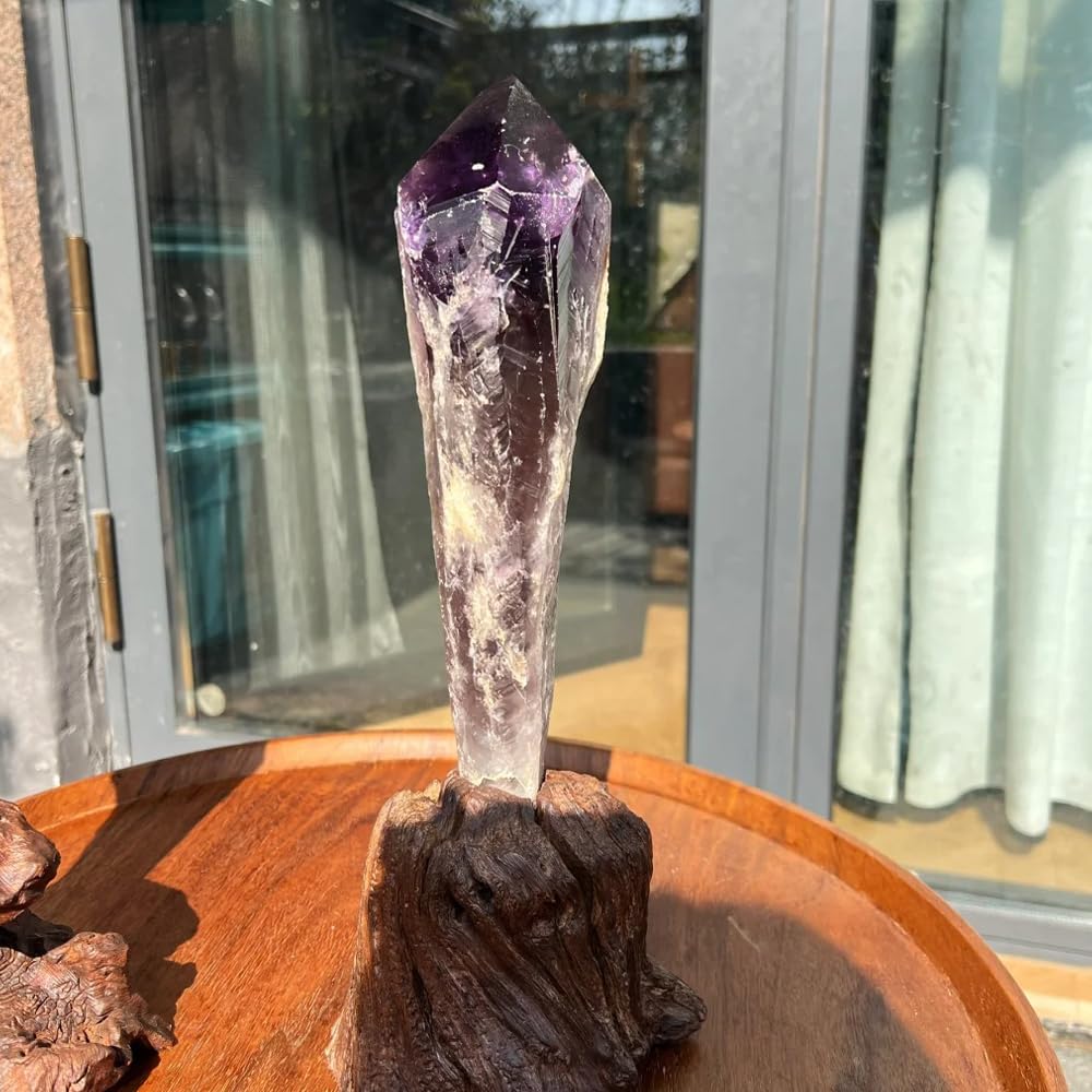 Natural Raw Amethyst Point Wand, Single Terminated Crystal Cluster Scepter, Hand Polished Healing Crystal Point, Positive Energy Gemstone, Reiki Meditation Spiritual Ornament,Home Decor & Crystal Gift