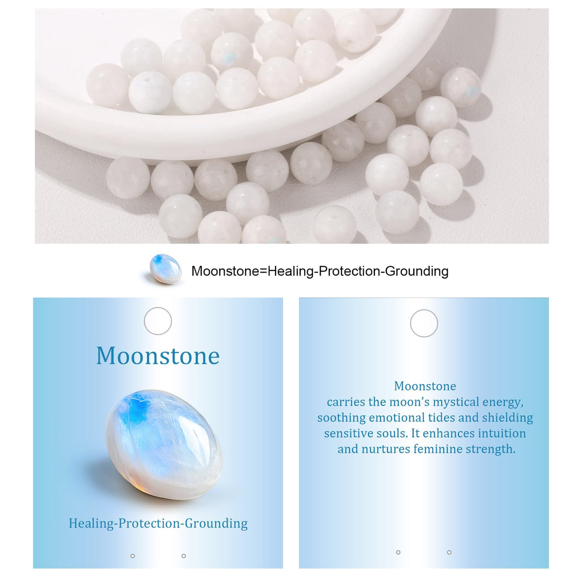 Vinswet 45pcs 8mm Moonstone Natural Stone Beads Round Genuine Real Stone Beading Loose Gemstones DIY Smooth Bead for Bracelet Necklace Earrings Jewelry Making