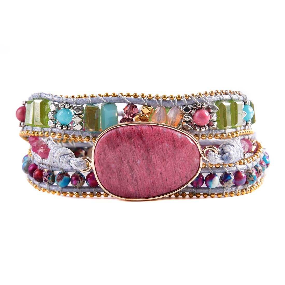 YGLINE Boho Wrap Bracelets Natural Rhodochrosite Crystal Stone Variety Beads Strand Bracelet